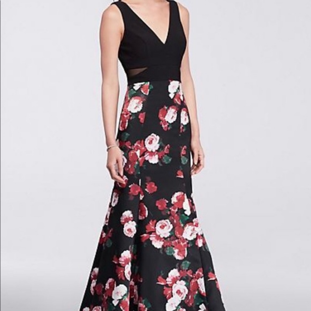 Xscape Illusion Floral-Print Mermaid Gown